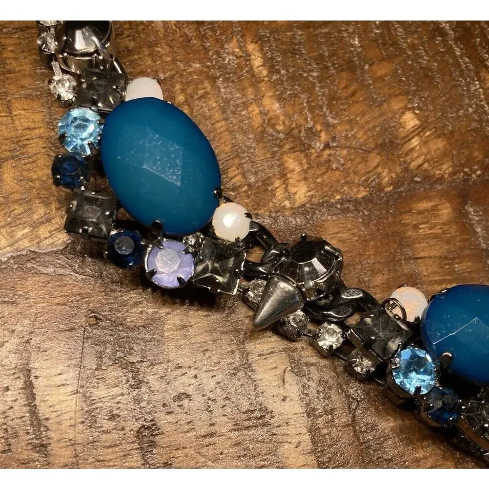 Express Women's Statement Necklace Blue Stones Studs Y2K
